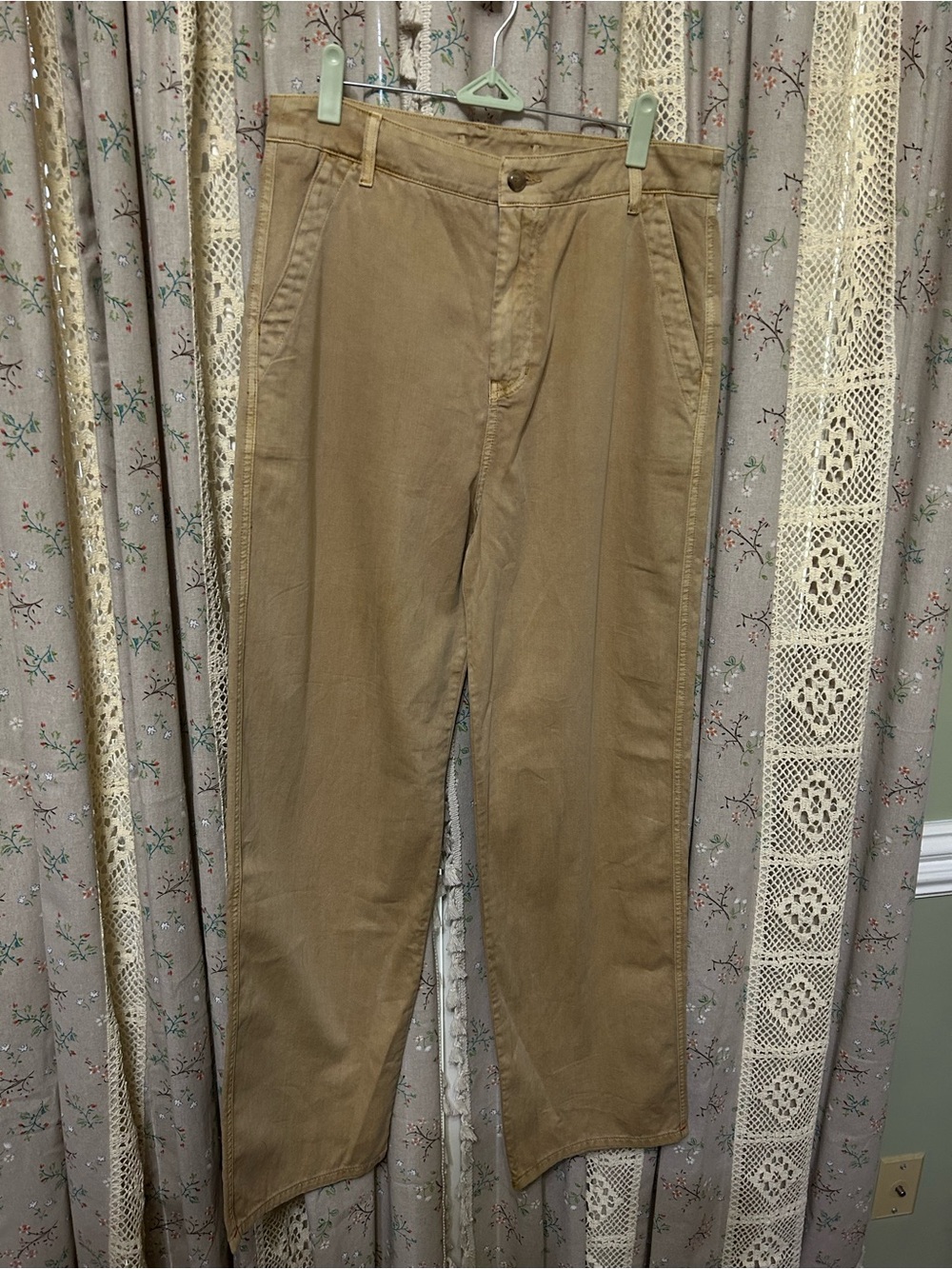Xirena Khaki Cotton Twill Straight Leg Utility Pants L Coastal Minimalist